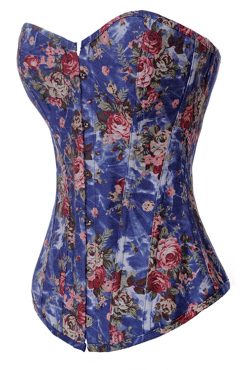 Blue Satin Rose Fabric Decoration Corset